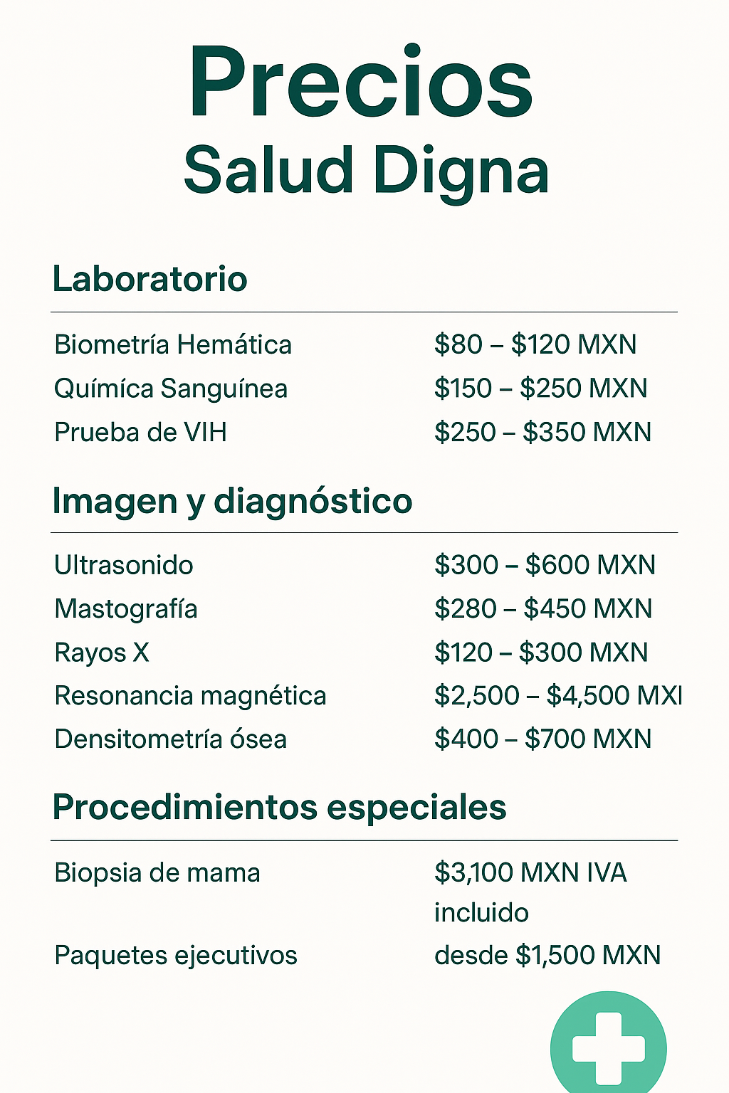 Precios Salud Digna 2025